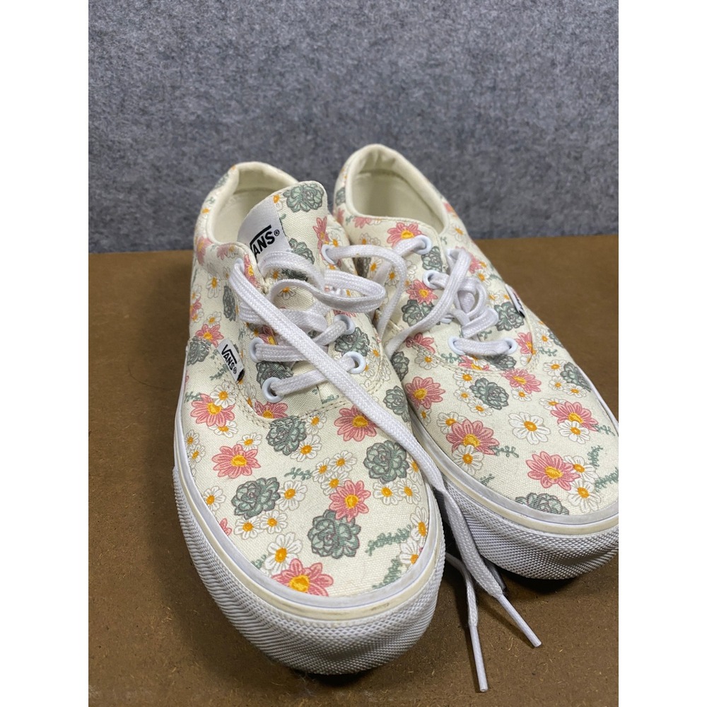Vans Era Floral Succulent Print Canvas Low Top Sneakers Womens 7 Cream Pink - Picture 2 of 8